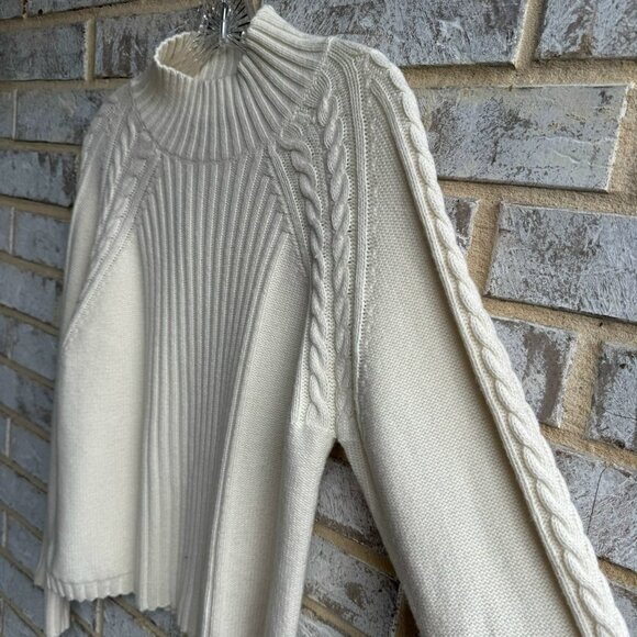 Talbots Long Sleeve Mock Neck Cable Knit Cream Sweater Women's Size M Petite - Picture 8 of 9